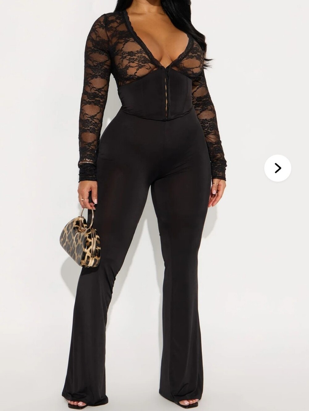 Fashion Nova Black Lace Bodice High-Waist Flare Jumpsuit
